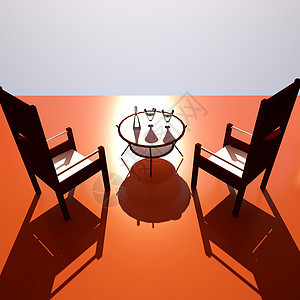 日落餐厅家具设施日落日出梦幻椅子款待餐厅假期蓝色背景图片