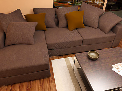 带有沙发的现代光亮客厅桌子座位长椅装饰木地板软垫家庭财产地毯家具图片