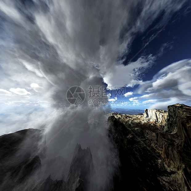 岛上火山喷发冒险力量蓝色全景岩石喷泉地球活动海洋日落图片