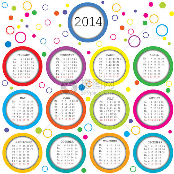 2014 2014 年彩色圆环日历图片