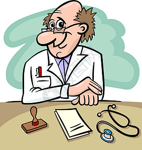 诊所卡通插图医生工作咨询微笑访问博士卡通片处方保健职业罩衫图片