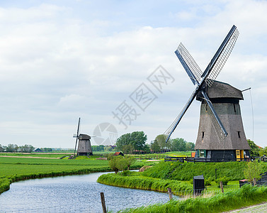 荷兰风车 荷兰力量纺纱翅膀生态场地车削建筑学纪念碑蓝色空气图片
