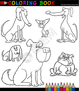 卡通狗或涂色书用的小狗填色彩页蜡笔吉祥物绘画教育收藏染色快乐宠物图片
