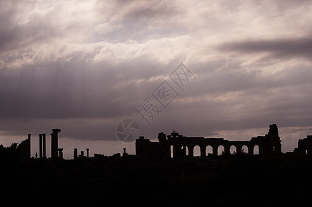 Volubilis 火山卷古董旅行历史性建筑学纪念碑历史大理石旅游马赛克蓝色图片