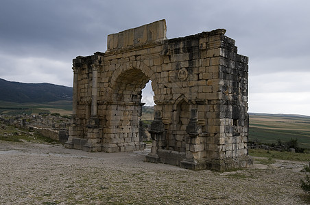 Volubilis 火山卷建筑学大理石历史性旅行历史遗产地标石头古董马赛克图片