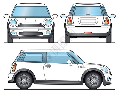 小型小汽车袖珍插图驾驶城市车辆货车发动机交通白色标准背景图片