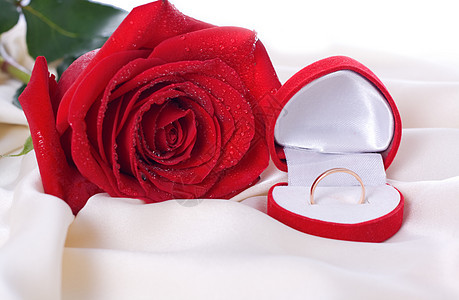 红玫瑰和结婚戒指首饰女孩订婚金子礼物玫瑰奢华魅力庆典工作室图片