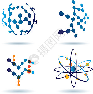 一套抽象图标 化学和社交网络概念的集依赖化合物科学细胞实验室原子生物蓝色药理药品图片