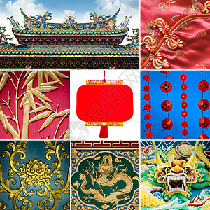中国新年概念装饰收藏团体文化卡片风格竹子庆典装饰品艺术图片