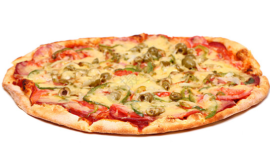 孤立的意大利新披萨圆圈食物洋葱育肥香肠午餐美食餐厅送货面团图片