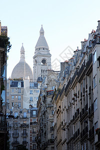 巴黎Montmartre圣心巴西公司景点寺庙楼梯旅游胭脂天空蓝色圣物大教堂城市图片