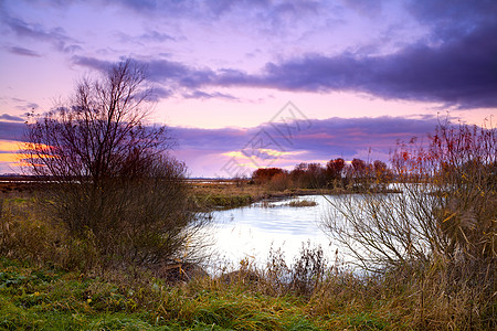 日出在湖面黄色粉色红色荒野戏剧性地平线衬套池塘风景图片