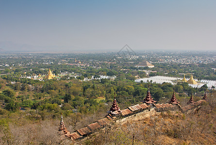 曼德勒市风景旅行鸟瞰图历史性宝塔寺庙房子场地城市地标乡村图片