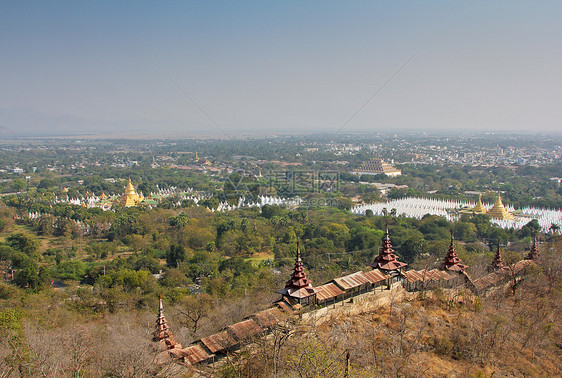 曼德勒市风景旅行鸟瞰图历史性宝塔寺庙房子场地城市地标乡村图片