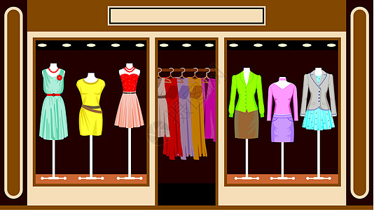 Boutique 妇女服装店销售裙子店铺展示插图衣服绘画零售建筑模型图片