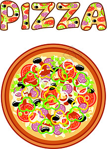 比萨卡通片插图披萨字母午餐蔬菜圆圈香菜胡椒香肠图片
