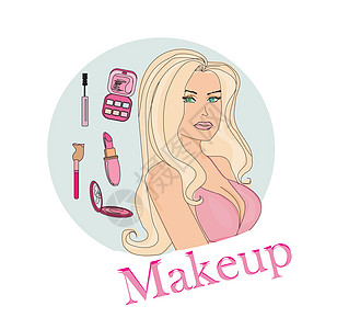 化妆女孩涂面图公主时间口红镜子宠物女性插图睫毛膏治疗皮肤图片