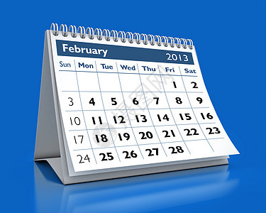2013年2月日历数字组织公司商业日程蓝色时间日记白色图片