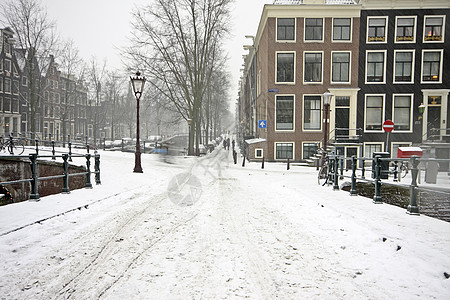 荷兰的Snowy 阿姆斯特丹房子建筑建筑物城市建筑学风光特丹街景街道图片