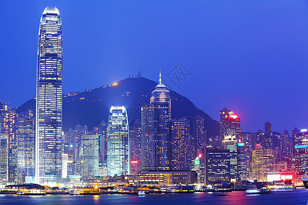 香港之夜景观地标城市旅游旅行天空建筑蓝色辉光金融图片