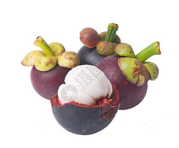 芒果水果和横截片 显示厚紫色皮肤女王果汁异国白色山竹情调美食圆形热带食物图片