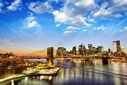 纽约市     冬季日落时曼哈顿天际旅游建筑游客办公室天空摩天大楼历史性景观城市全景图片