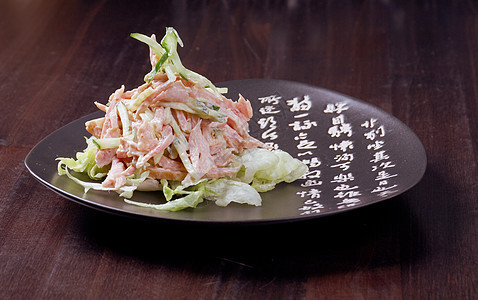 日本沙拉加鸡肉和蔬菜小吃黄瓜洋葱筷子午餐盘子用餐香菜美食食物图片