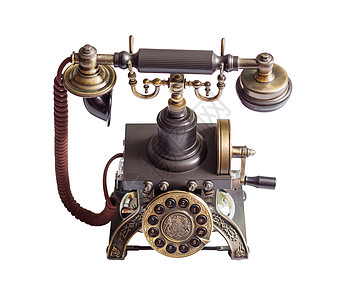 孤立的复古电话装饰品历史操作员乡愁耳机工具商业数字技术木头图片