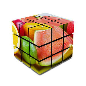 水果立方体 摘要绿色橙子柠檬甜点白色红色西瓜黄色货运食物背景图片