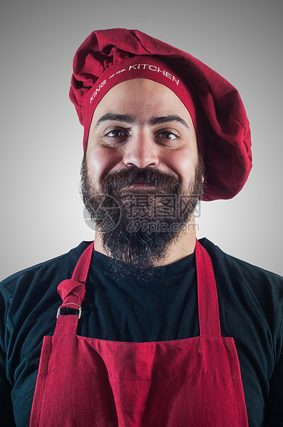 快乐的胡须胖胖大厨美食手势职业厨师厨娘食物烹饪厨房微笑男人图片