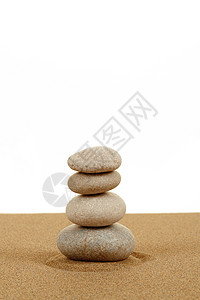 白沙中平衡的石块岩石海滩灵魂艺术专注生活卵石精神石头圆形图片