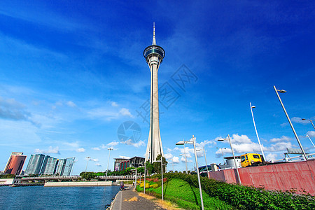 澳门城市风景 有名的蓝色旅游塔台港口市中心建筑学地标摩天大楼旅行反射建筑戏剧性天堂图片
