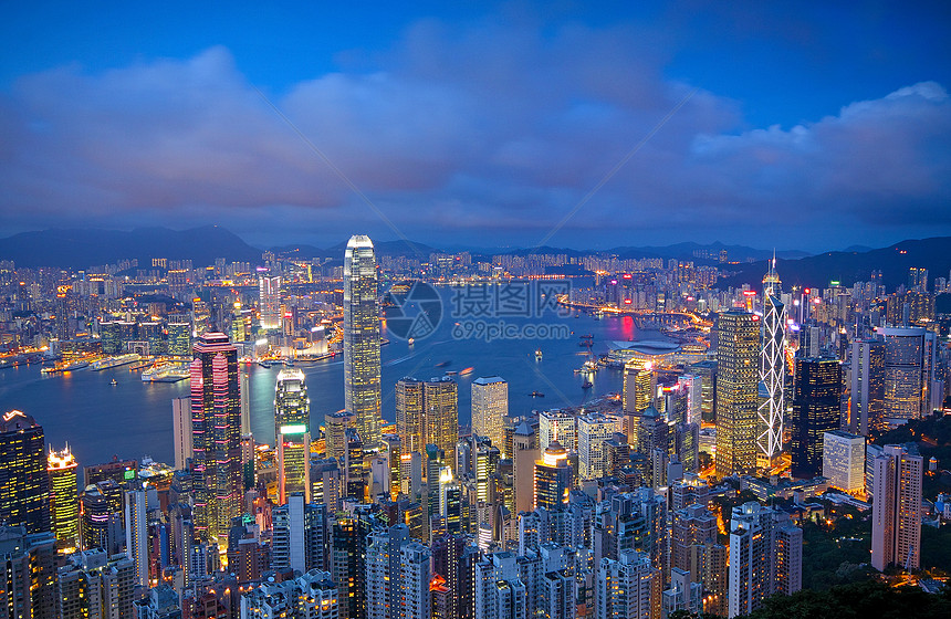 香港城市景色日落旅行景观摩天大楼天空蓝色反射玻璃旅游建造商业图片