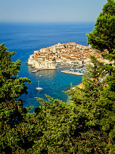 Dubrovnik旧城的蓝海景象图片