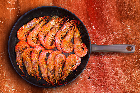 圆锅烤虾海鲜平底锅贝类炙烤橙子美食甲壳餐厅市场烹饪菜单图片