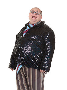 肥胖男子 有令人憎恶的时装感快乐眼镜领带男人小丑成人白色喜剧演员脂肪大肚腩图片