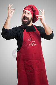 快乐的胡须胖胖大厨职业食物烹饪手势微笑厨房厨娘厨师男人美食图片