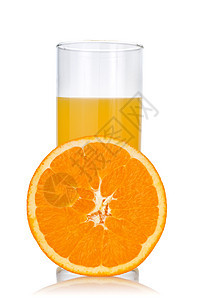 白上隔离的橙汁和橙汁茶点橙子水果果汁柠檬营养宏观玻璃剪裁食物图片