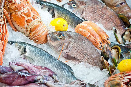 新鲜海鲜香葱市场饮食海洋龙虾食物柠檬营养乌贼章鱼图片