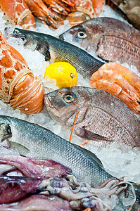 新鲜海鲜章鱼龙虾海洋香葱市场柠檬乌贼营养食物饮食图片