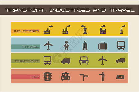 运输图标交通飞机工业卡车公共汽车空气标签收藏插图营销背景图片