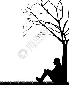 妇女座席人数孤独女性情绪寂寞树干精神冥想绘画草地植物图片