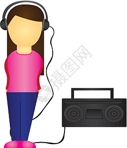听音乐的妇女孩子们女性草图星星卡片紫红色绘画打碟机玩家艺术品图片