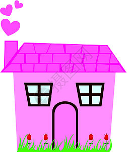 可爱小屋房子城市粉色花朵家庭绘画窗户插图建筑木头图片