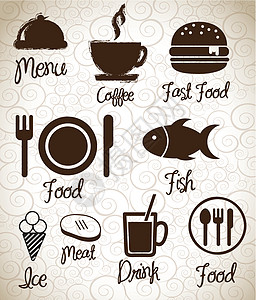 菜单图标杯子食物插图薯条汉堡餐厅涂鸦苏打面包绘画图片