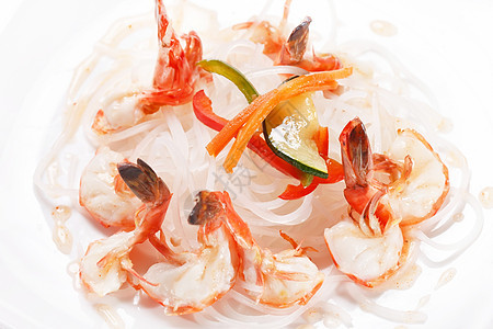 面条和虾餐厅芝麻午餐蔬菜盘子美味食物海鲜健康辣椒图片
