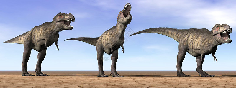 中的暴龙恐龙三维化身蓝色生物天空地面插图捕食者灭绝古生物学场景树木图片