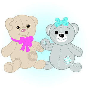 泰迪熊夫妇童年微笑玩具幸福快乐礼物生日紫色素描插图图片