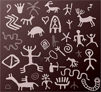 向量 古代花纹考古学历史历史性岩画雕刻插图野生动物岩石艺术国家图片