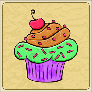 樱桃蛋糕生日卡片庆典小吃插图奶油食物派对问候语甜点背景图片